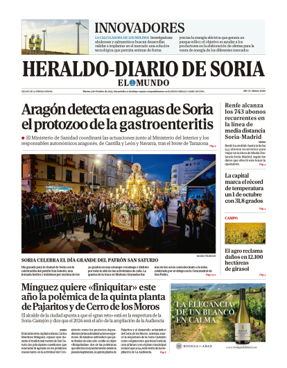 Portada de Heraldo-Diario de Soria del 3 de octubre de 2023.