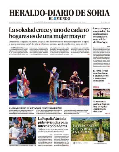 Portada de Heraldo-Diario de Soria de 8 de octubre de 2023.