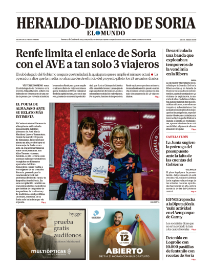 Portada de Heraldo-Diario de Soria del 12 de octubre de 2023.