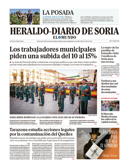 Portada de Heraldo-Diario de Soria del 13 de octubre de 2023.