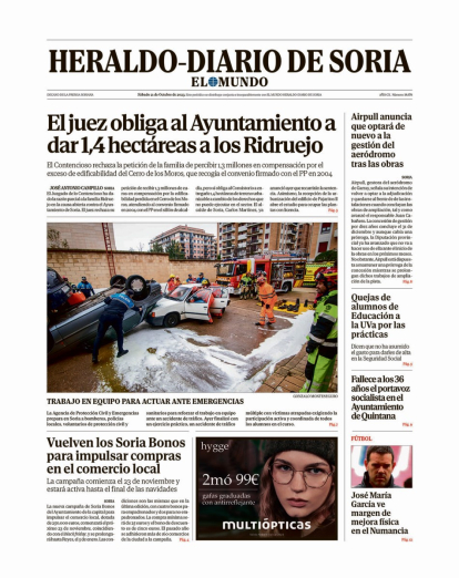 Portada de Heraldo-Diario de Soria de 21 de octubre de 2023.