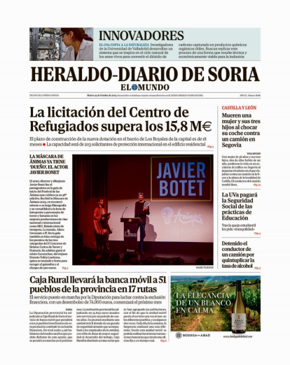 Portada de Heraldo-Diario de Soria de 24 de octubre de 2023.