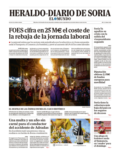Portada de Heraldo-Diario de Soria del 1 de noviembre de 2023.