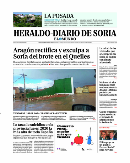 Portada de Heraldo-Diario de Soria del 3 de noviembre de 2023.