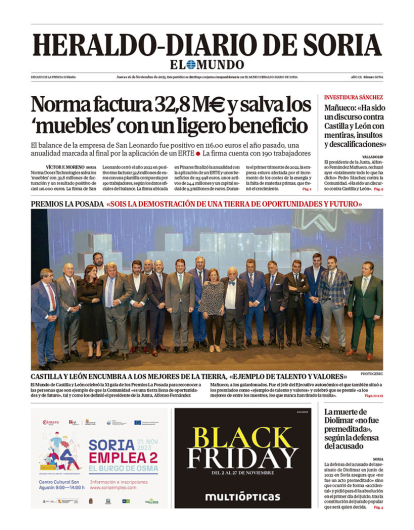 Portada de Heraldo-Diario de Soria del 16 de noviembre de 2023