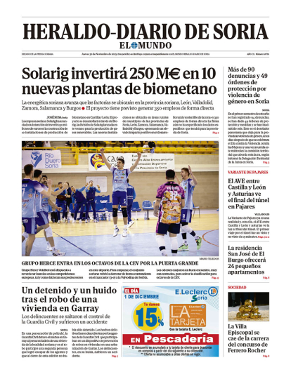 Portada de Heraldo-Diario de Soria del 30 de noviembre de 2023