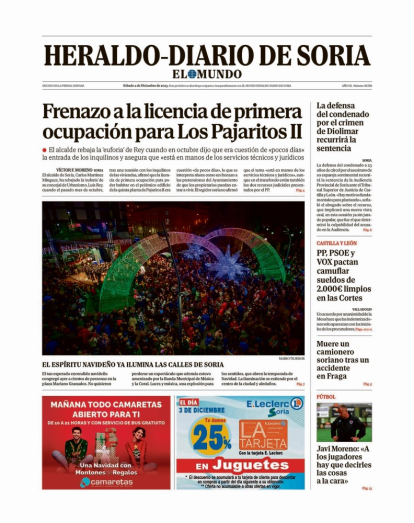 Portada de Heraldo-Diario de Soria de 2 de diciembre de 2023.