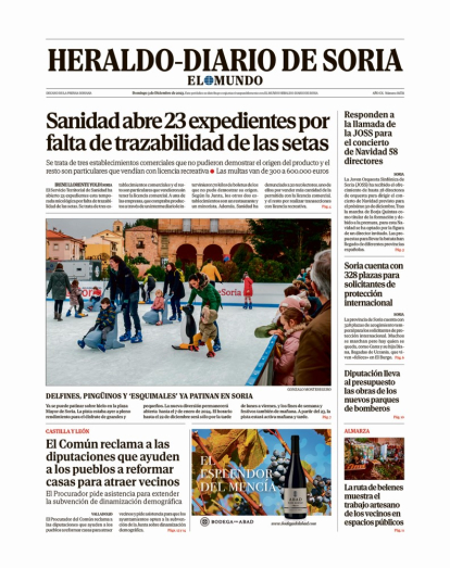 Portada de Heraldo-Diario de Soria de 3 de diciembre de 2023.