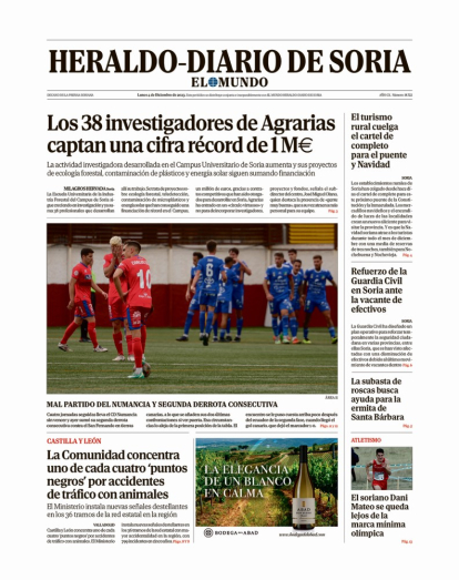 Portada de Heraldo-Diario de Soria de 4 de diciembre de 2023.