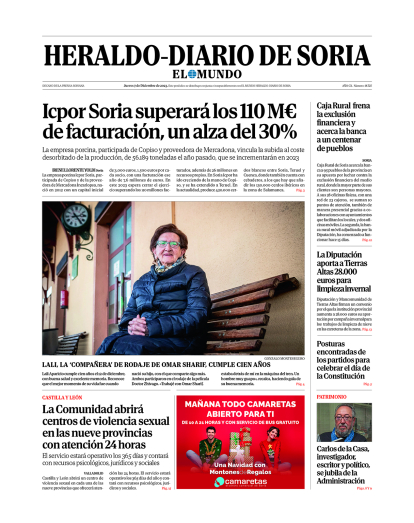 Portada de Heraldo-Diario de Soria del 7 de diciembre de 2023.