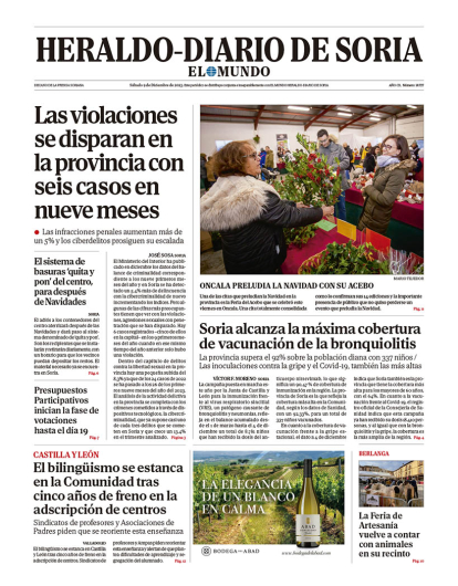 Portada de Heraldo-Diario de Soria del 9 de diciembre de 2023.