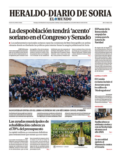 Portada de Heraldo-Diario de Soria del 10 de diciembre de 2023.