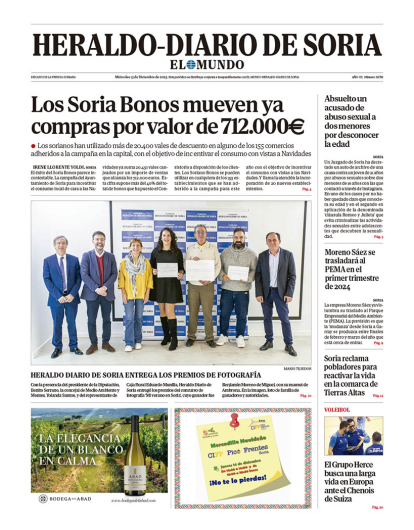 Portada de Heraldo-Diario de Soria de 13 de diciembre de 2023.
