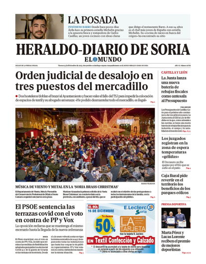 Portada de Heraldo-Diario de Soria de 15 de diciembre de 2023