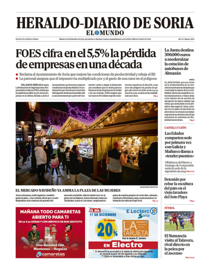 Portada de Heraldo-Diario de Soria de 16 de diciembre de 2023.