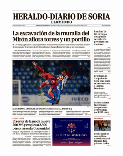 Portada de Heraldo-Diario de Soria de 17 de diciembre de 2023.