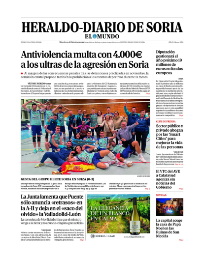 Portada de Heraldo Diario de Soria del 20 de diciembre de 2023.