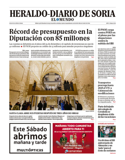 Portada de Heraldo Diario de Soria del 23 de diciembre de 2023