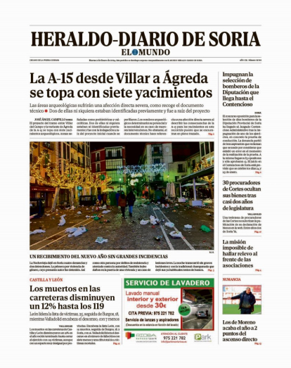 Portada de Heraldo-Diario de Soria de 2 de enero de 2024