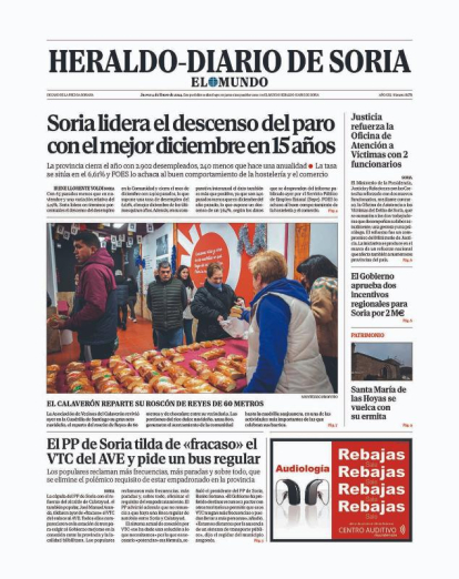 Portada de Heraldo Diario de Soria del 4 de enero de 2024