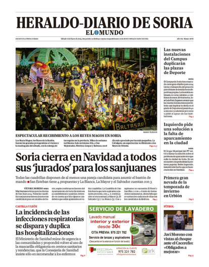 Portada de Heraldo Diario de Soria del 6 de enero de 2024.