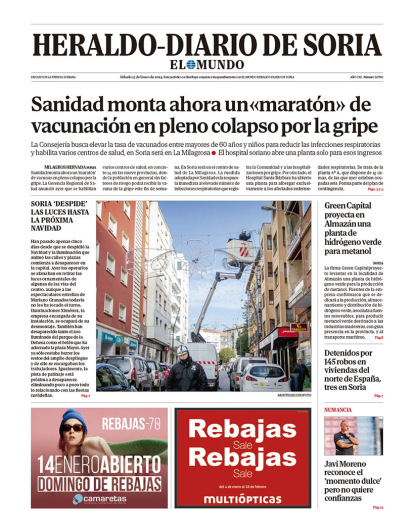 Portada de Heraldo-Diario de Soria de 13 de enero de 2024