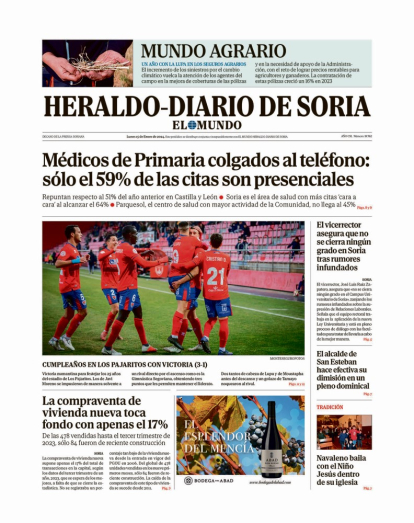 Portada de Heraldo-Diario de Soria de 15 de enero de 2024