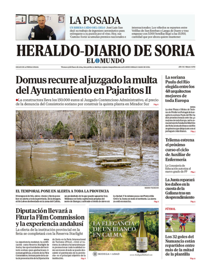 Portada de Heraldo Diario de Soria del 19 de enero de 2024