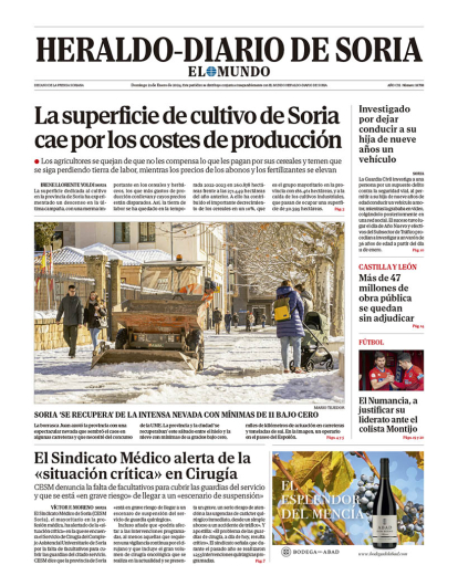 Portada de Heraldo Diario de Soria del 21 de enero de 2024