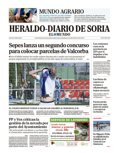 Portada de Heraldo Diario de Soria del 22 de enero de 2024.