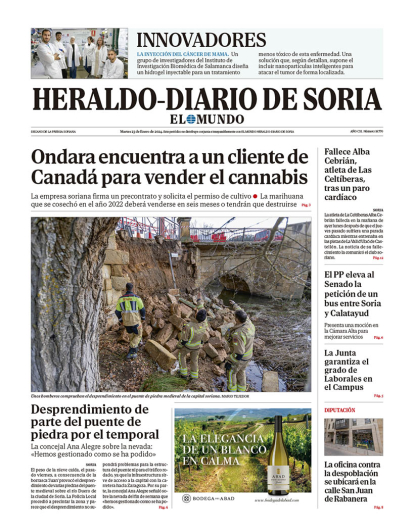 Portada de Heraldo Diario de Soria del 23 de enero de 2024.