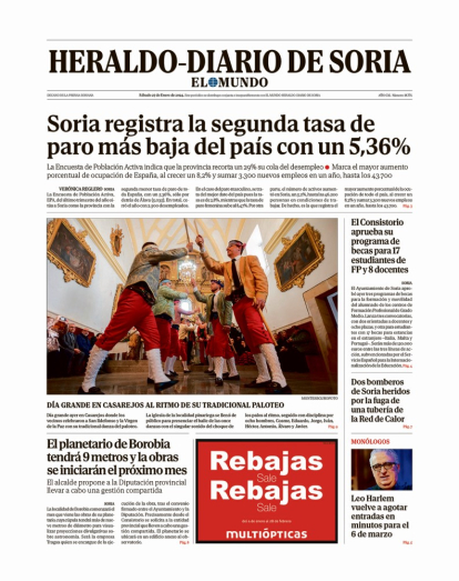 Portada de Heraldo-Diario de Soria de 27 de enero de 2024.