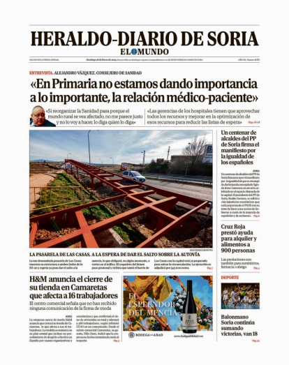 Portada de Heraldo-Diario de Soria de 28 de enero de 2024.