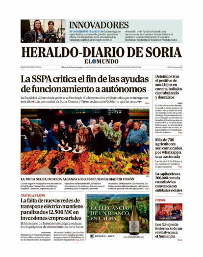 Portada de Heraldo-Diario de Soria de 30 de enero de 2024.