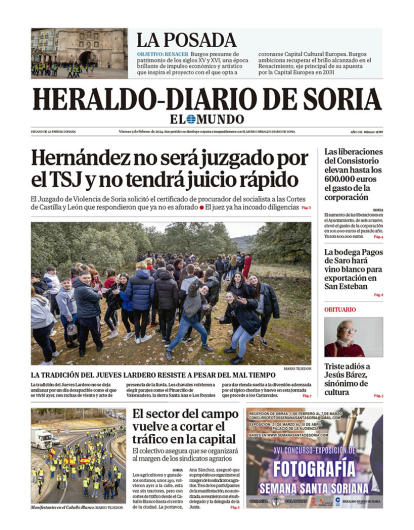 Portada de Heraldo-Diario de Soria de 9 de febrero de 2024