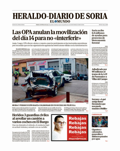 Portada de Heraldo-Diario de Soria de 10 de febrero de 2024.