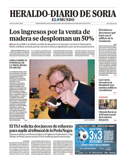 Portada de Heraldo Diario de Soria del 18 de febrero de 2024.