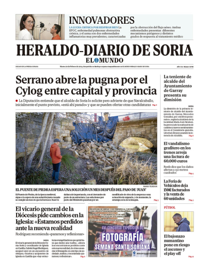Portada de Heraldo Diario de Soria del 20 de febrero de 2024