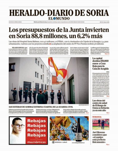 Portada de Heraldo-Diario de Soria de 24 de febrero de 2024.
