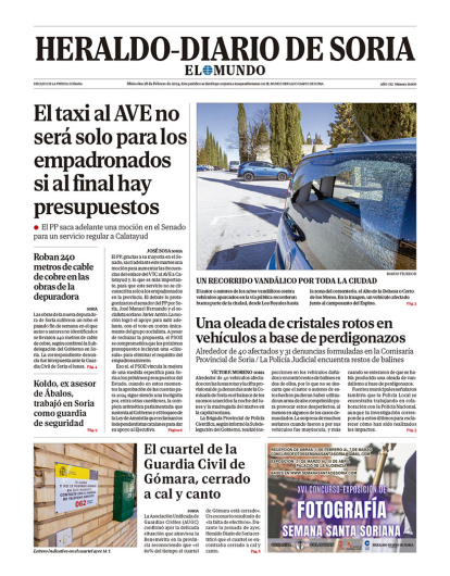 Portada de Heraldo-Diario de Soria de 28 de febrero de 2024.