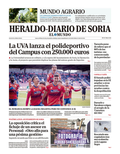 Portada de Heraldo Diario de Soria del 4 de marzo de 2024