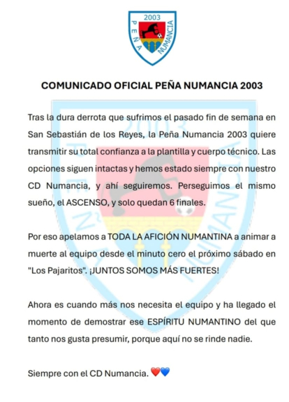 Comunicado de la Peña Numancia 2003.