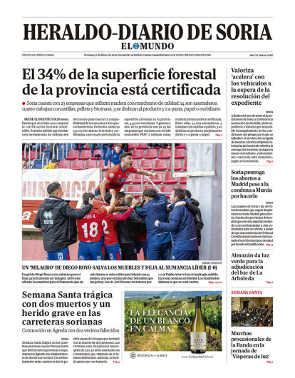 Portada de Heraldo Diario de Soria del 31 de marzo de 2024.