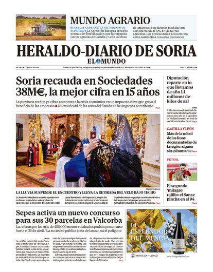 Portada de Heraldo Diario de Soria del 1 de abril de 2024.