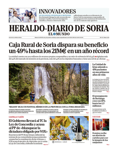 Portada de Heraldo Diario de Soria del 2 de abril de 2024.