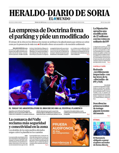Portada de Heraldo-Diario de Soria de 6 de abril de 2024.
