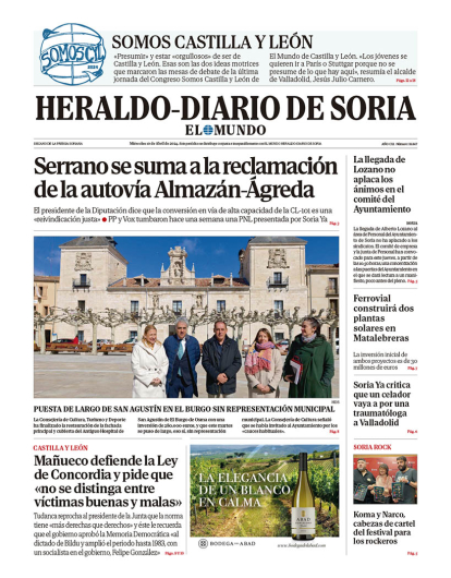 Portada de Heraldo-Diario de Soria de 10 de abril de 2024.
