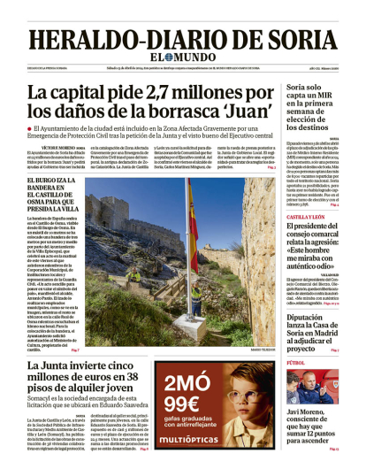 Portada de Heraldo Diario de Soria del 13 de abril de 2024