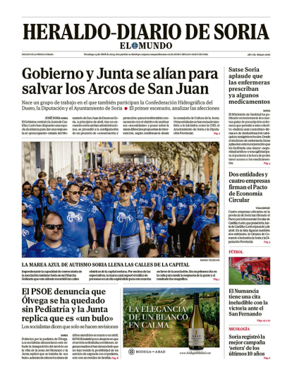 Portada de Heraldo Diario de Soria del 14 de abril de 2024.