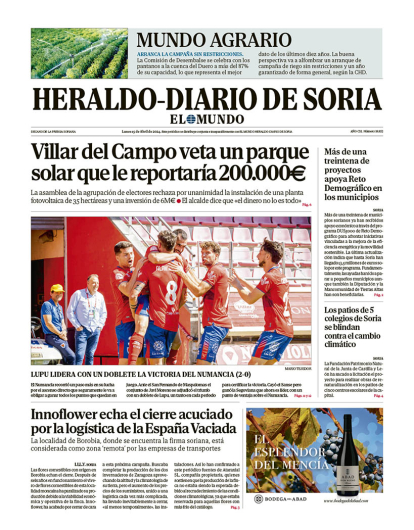 Portada de Heraldo Diario de Soria del 15 de abril de 2024